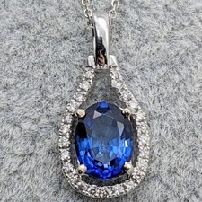 8.99ct Oval Natural Sapphire & Diamond Pendant 18k White Gold Plated No Chain picture