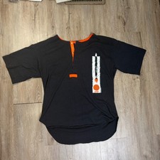 VTG Ocean Pacific Henley T Shirt Mens Large Black Orange Short Sleeve Cotton picture