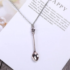 Tiny Silver Tea Spoon Shape Charm Silver Pendant Necklace With Crown - Gift picture