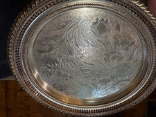 Vintage W&S Blackinton Silverplate Floral Footed Round Gallery Tray 8.5