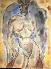 Standing Female Figure–NYC Modernist Bertram Hartman–20th Century Watercolor picture