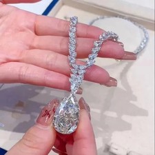 30Ctw Pear Cut Lab Created Diamond Statement Necklace 14K White Gold Plated picture