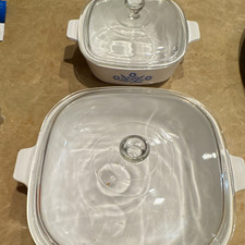 Corning Ware Cornflower Square 1 Qt Casserole Set w/ Glass Lids P-10-B P-1-B picture
