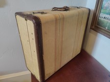 Vintage Suitcase With Stripes 21x9x18 in with locks and key picture