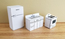 Dollhouse Miniature Half Scale Kitchen Set Fridge Stove Sink 1:24 Scale Resin picture
