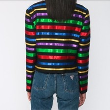 Maggy London Vintage 90s  Futuristic Rainbow Ribbon Striped Blazer Jacket 8 picture