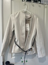 Zara Women’s Beige Felt Belted Wool Blend Short Jacket Long Sleeve XS picture