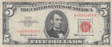 1963 Five Dollar Red Seal Note Old US Bill $5 picture