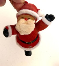 2 MCM Flocked Santa Claus Christmas Tree Ornaments and Snowman picture