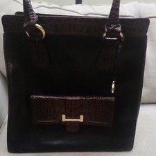 Brahmin Vintage Tuscan Tote - Black/Brown Crocodile Embossed Excellent Condition picture