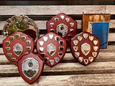 🏆 7x Silver Shield Trophies Plates Vintage JobLot Bundle UnEngraved Trophy picture