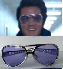ELVIS 70’s On Tour Aviator sunglasses.  Silver w/ purple Lens. ETA. THE KING picture