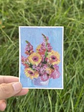 ACEO Flowers #11 Original Acrylic Painting, Mini Art Card Illustration, OOAK picture