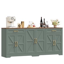 71” Farmhouse Buffet Cabinet with Storage, Adjustable Shelves, 6 Barn Doors, Gre picture
