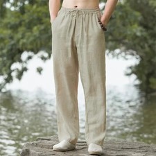Mens Cotton Linen Loose Pants Casual Drawstring Beach Yoga Baggy Long Trousers picture
