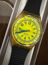 Vintage 1989 Swatch Lemon Iceberg GK116 Neon Yellow Dial Box Papers Running READ picture