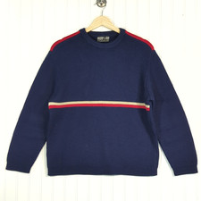 Vintage Meister-Knit Wool Sweater Navy w/ Stripe (aprx Men's Medium) Austria 80s picture