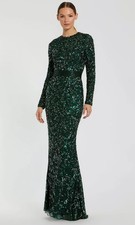Mac Duggal Forest Green Sequin Beaded Empire Waist Long Sleeve Gown Size 16 $598 picture