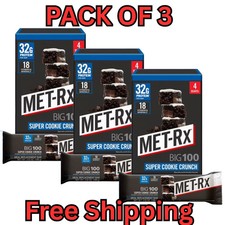 3Pack MET-Rx Big 100 High Protein Meal Replacement Bars Super Cookie Crunch 4 Ct picture