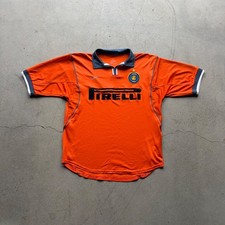 Vintage 2000 Nike Inter Milan Pirelli Soccer Jersey Orange Mens Medium UK Made picture