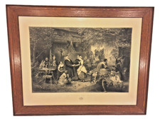 Antique Large Wedding Eve Engraving Wood Frame 1865 La Veille Des Noces Printed  picture