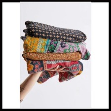 Vintage Kantha Quilt Reversible Cotton Throw Bohemian Style - Light Warm Blan... picture