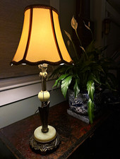 Vintage 1930s HouzeX Art Deco Uranium Glass Arrow Table Lamp - GLOWS Working picture