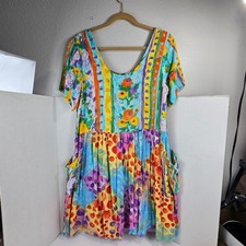 Vtg 80s Jams World Lightweight Rayon Hattie Dress Polka Dot Floral Pockets Sz XL picture
