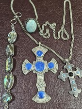 Estate Vintage 925 Sterling Silver Gemstone Jewelry Lot Lapis Abalone Turquoise picture