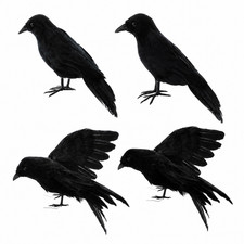 4 Pcs Realistic Halloween Crows Black Feathered Raven Bird Decoration Props picture