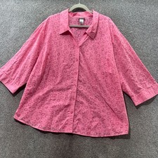 VTG Fashion Bug Button Up Blouse Top 30/32W Pink Floral Burnout 3/4 Sleeve picture
