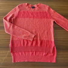 Theory Baby Alpaca/Silk Blend Orange Coral Sweater, Striped, Hi-Lo, Small picture
