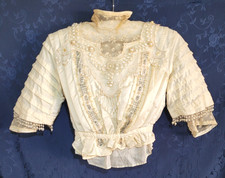 Edwardian Bodice Top X-Small Ivory Silk Cotton Lining Antique Vintage Beaded picture