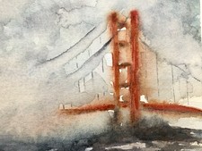 Original Watercolor Golden Gate Bridge San Francisco-Signed Collectible-New picture