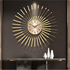 24 Inch Gold Starburst Wall Clock Silent Metal Mid Century Modern Decor picture