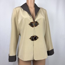 VTG Windsmoor Women’s Sz 6 100% Silk Tan/ Brown Light Weight Jacket Beaded Front picture