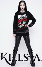 Killstar Vlad the Vampurr Coffin Knit Distressed Crewneck Sweater XS Black Goth picture