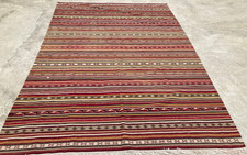 Vintage Handmade Geometric Striped Wool Flatweave Rug 297x203 cm picture