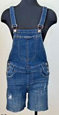 Papaya Distressed Denim Shortalls Medium Wash O-Ring Back Size M (Fits Small) picture