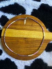 Western seed bead Necklace w/ Feather Charm Lobster Adj 🦓purple zebra🦓 picture