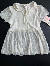 Frankee & Skylarr Off White Lace Fit & Flare Collared Puff Sleeve Dress S picture