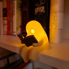 Cute Reading Ghost Figurine Light Up Halloween LED Book Spooky Bookshelf Decor picture