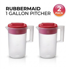 (2 Pack) Rubbermaid Simply Pour 1 Gallon Plastic Pitcher, Clear/Red picture
