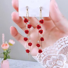 New Fashion Jewelry Red Rose Drop Earrings Women Vintage Rhinestone Flowers picture