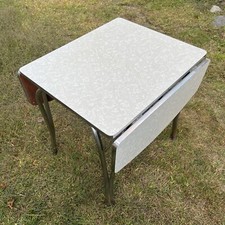 Rare Vintage Cracked Ice Chrome Leg Dining Table w/Drop Leafs picture