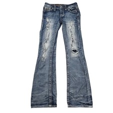Rock Revival Jeans Womens 24 Peacoat Bootcut Distress Low Bling Retro Cowboy Y2K picture