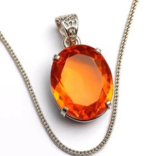 Natural 95 Ct Orange Topaz Oval Cut 925 Sterling Silver Jewelry Pendant picture