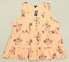 Torrid Peach Floral Tiered Sleeveless Button Front Babydoll Blouse Plus Size 3X picture