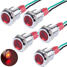 5Pcs 12Mm 110V-220V Metal Red LED Indicator Light 20Ma Wide Flat Head picture