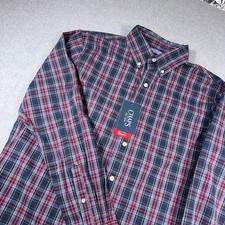 Chaps Button Down Shirt Mens M Blue Red Plaid NWT Stretch Easy Care Classics picture